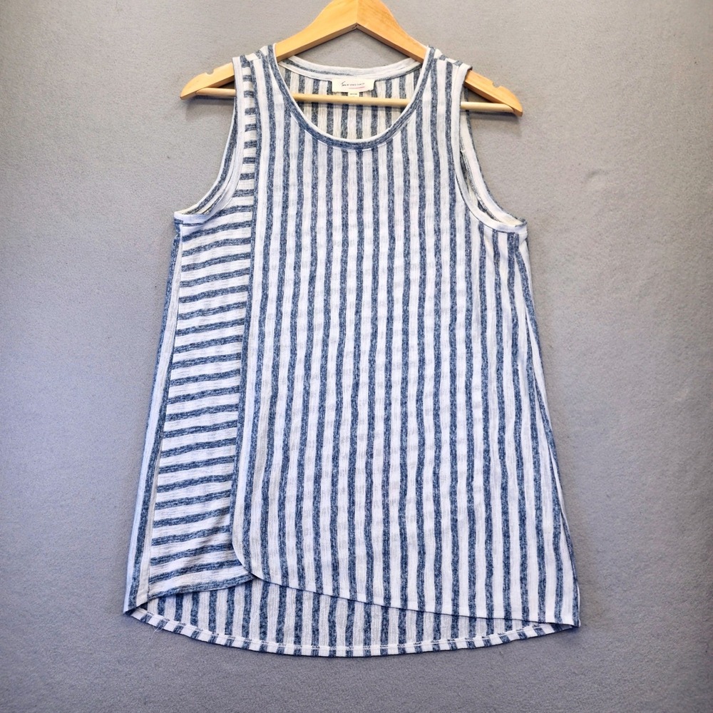 Two by Vince Camuto Striped Tank Top Womens Med Blue White Linen Blend Layered
